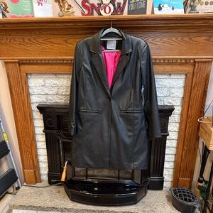 BAGATELLE Collection Women's Black Leather Coat with Pink Lining - NWT - large.